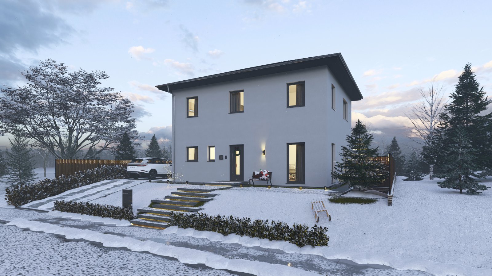 MODERNES WOHNHAUS MIT ELEGANTEM WALMDACH MODERNES WOHNHAUS MIT ELEGANTEM WALMDACH