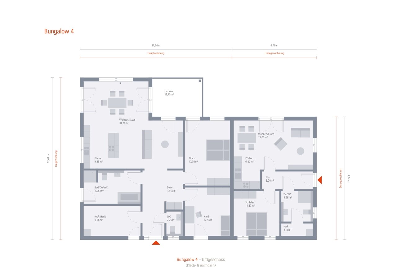 Grundriss_Bungalow 04 Walmdach_mit Einliegerwohnung