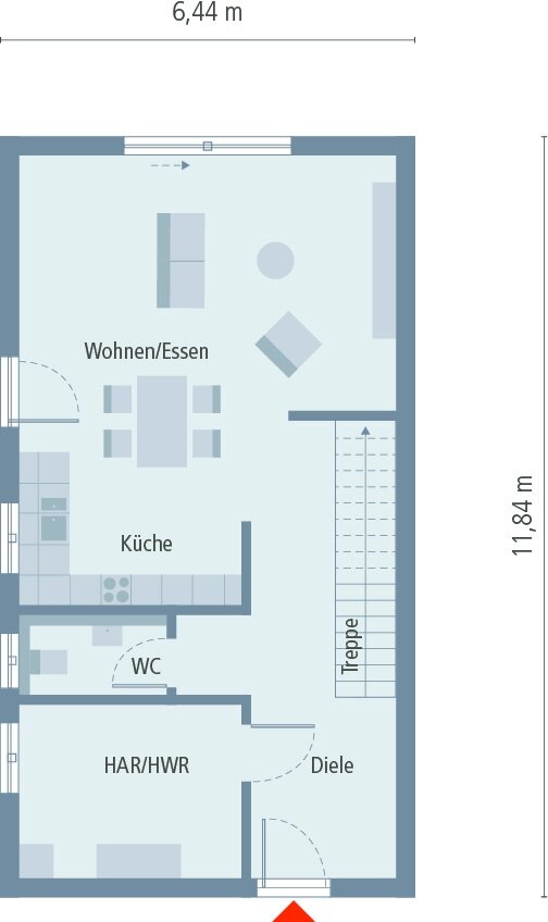 Grundriss_EG_Ansicht2_Doppelhaus 06_Raumaufteilung